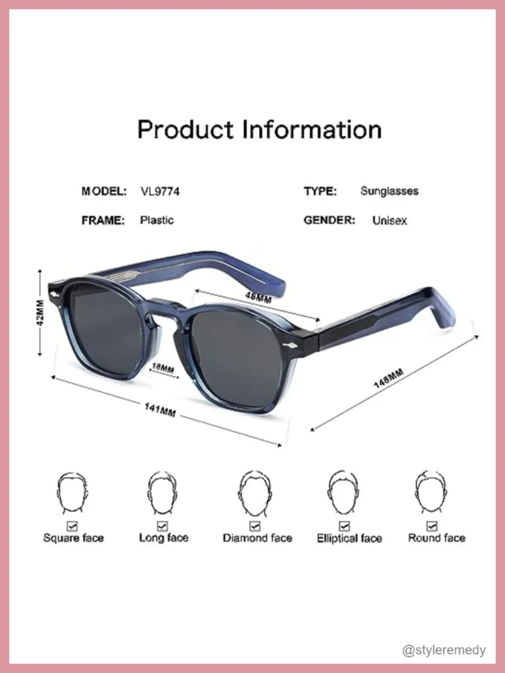 Retro Square Sunglasses UV400 Protection Slim Frames Vintage Intellectual Style